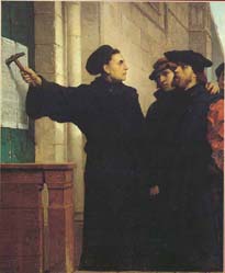 Painting of Luther posting his 95 Theses.