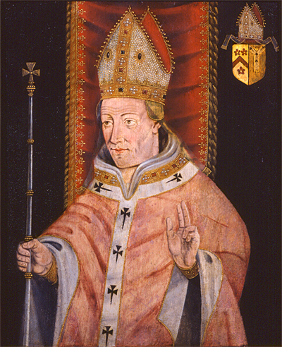 A portrait painting of Chichele, wearing a mitre.