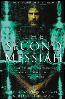 Book cover for 'The Second Messiah', showing Jacques do Molay overlaid with the shroud's image.