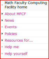 MFCF menu of links to additional information: News, ..., Help me, Help yourself