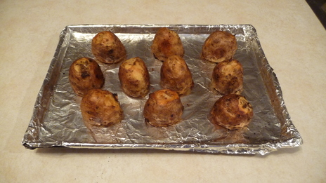 Photograph of crispy roast potatoes.